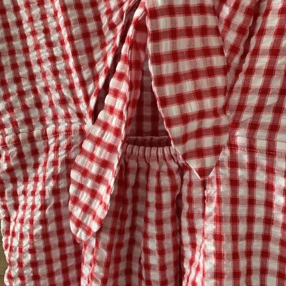 NWT LOFT Women's Gingham Tie Back Flounce Swing Dress in Tango Red - Picture 9 of 11